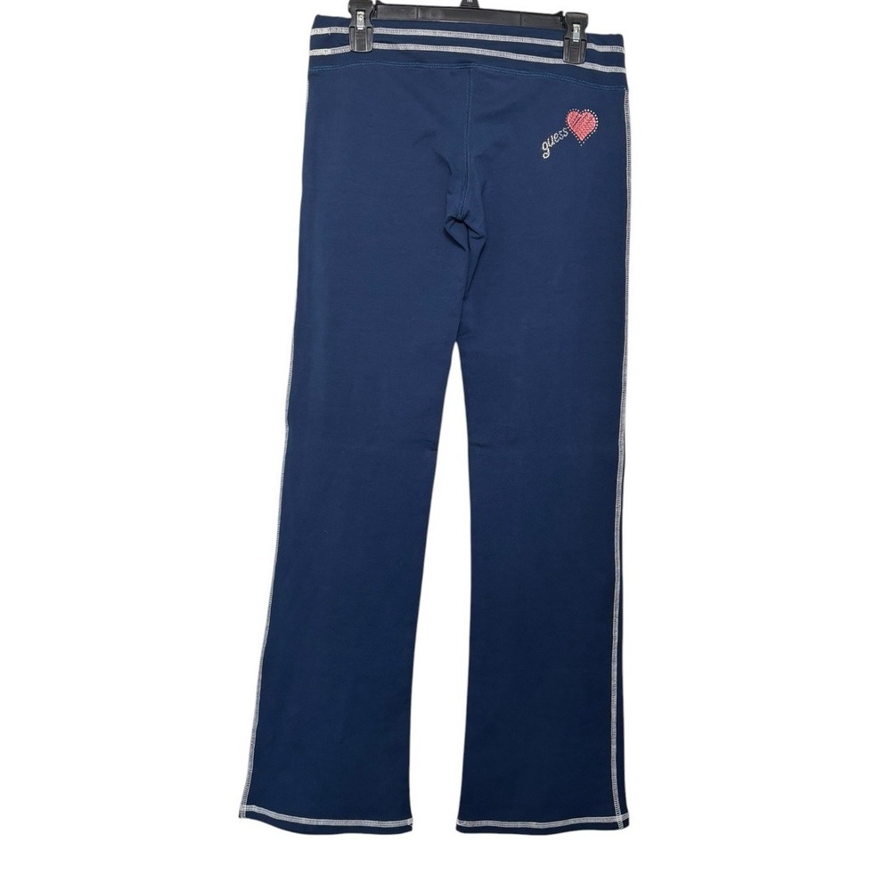 Guess Flare Yoga Lounge Pants Navy Rhinestone Y2K Size M Embellished Drawstring